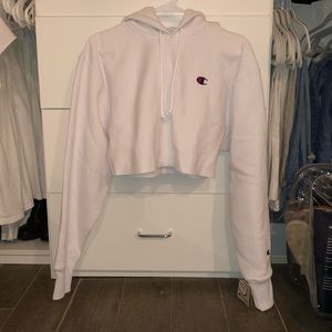 White Cropped Champion Hoodie